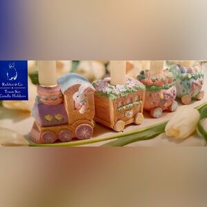 Vintage-New In Box- 4 Ceramic Bunny Train Candle Holders Easter Collectible 1995